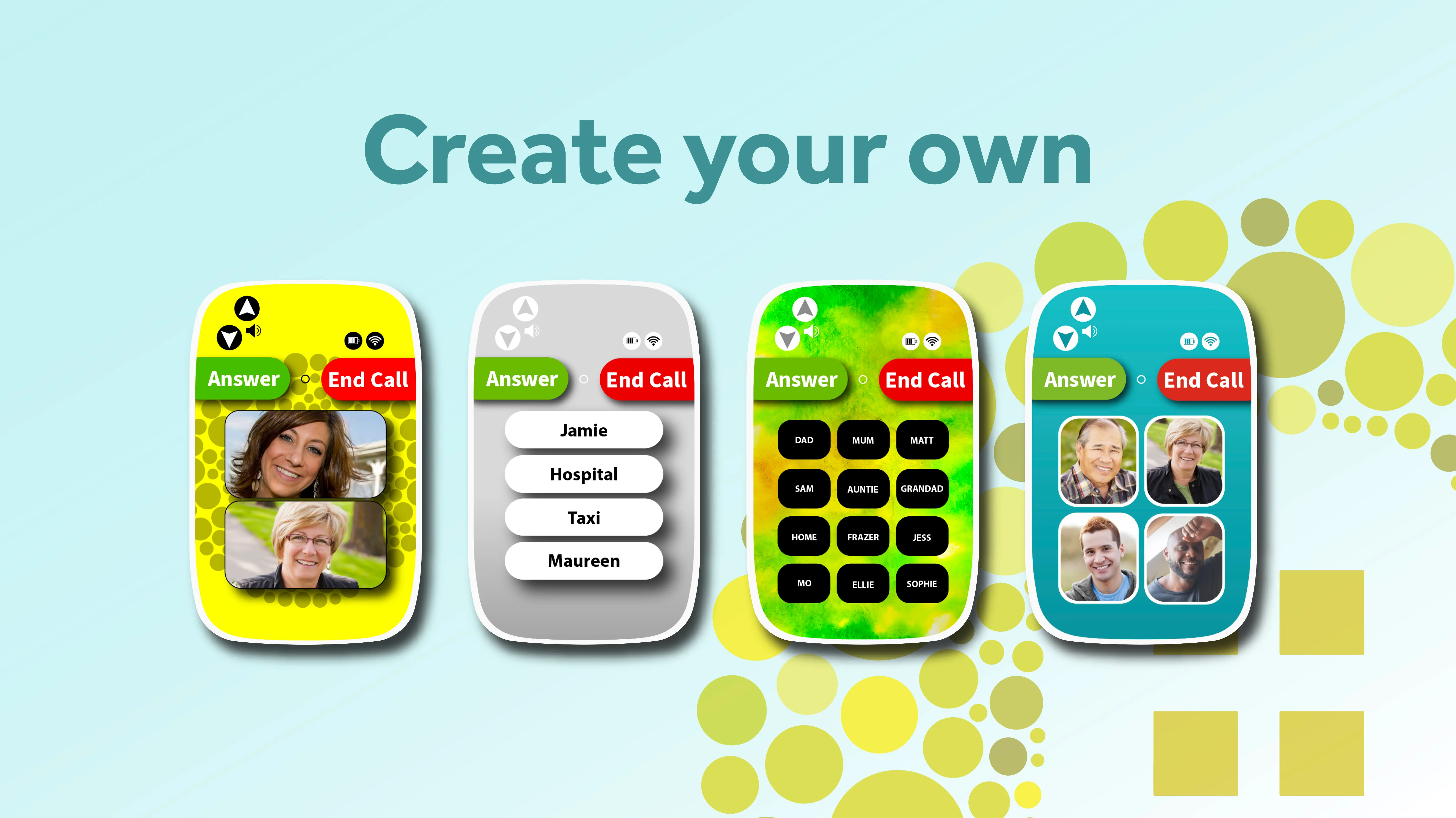 A selection of personalised OwnFone handset designs